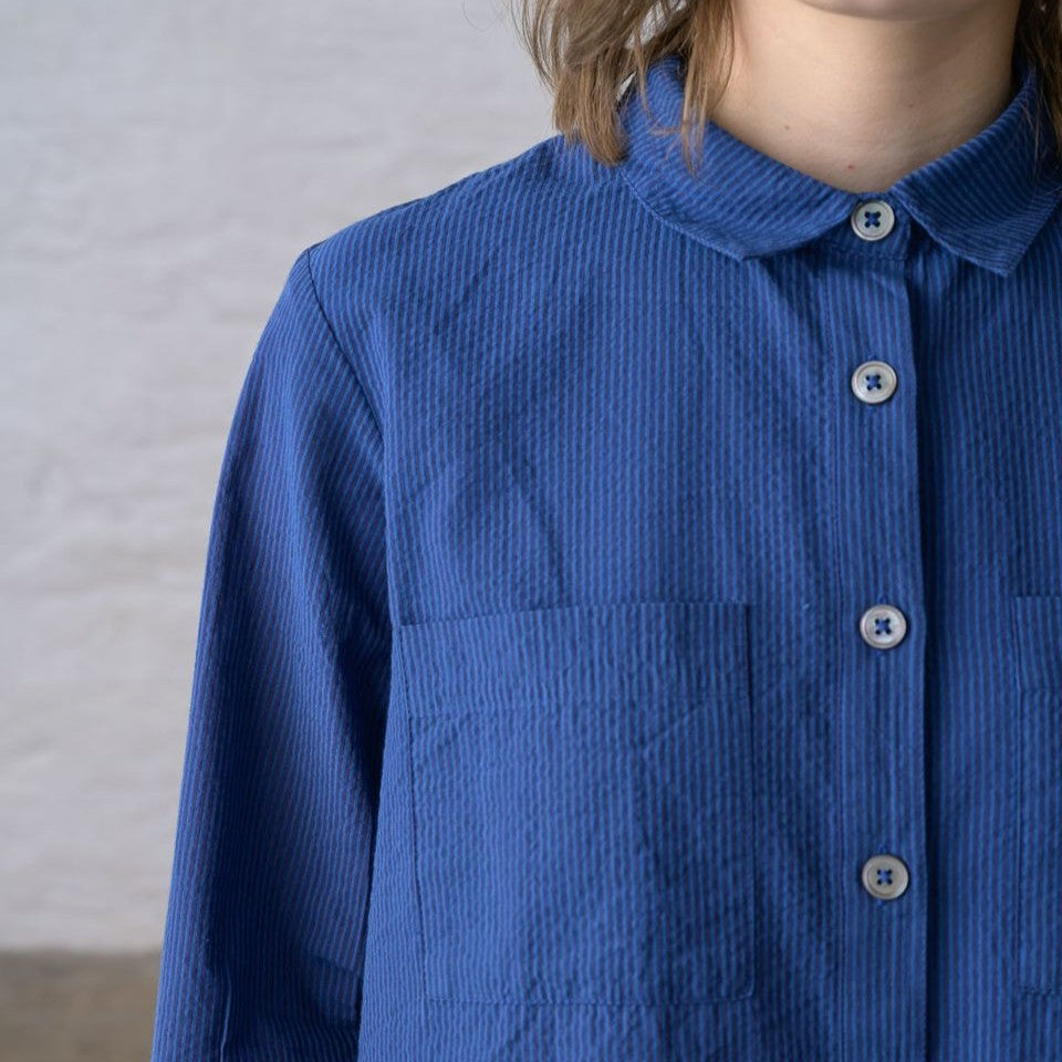 Bibico petrol blue stripe button down blouse