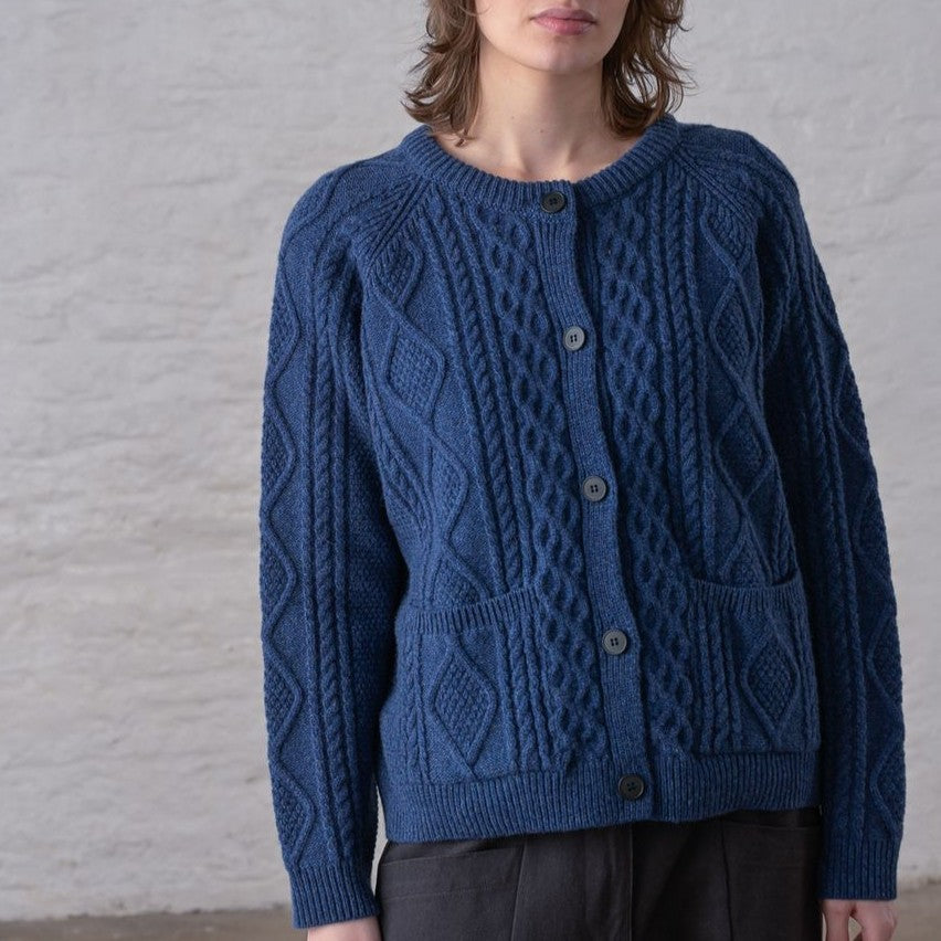 Navy blue derby aran cardigan by Bibico
