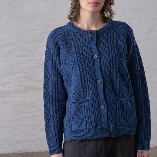 Navy blue derby aran cardigan by Bibico