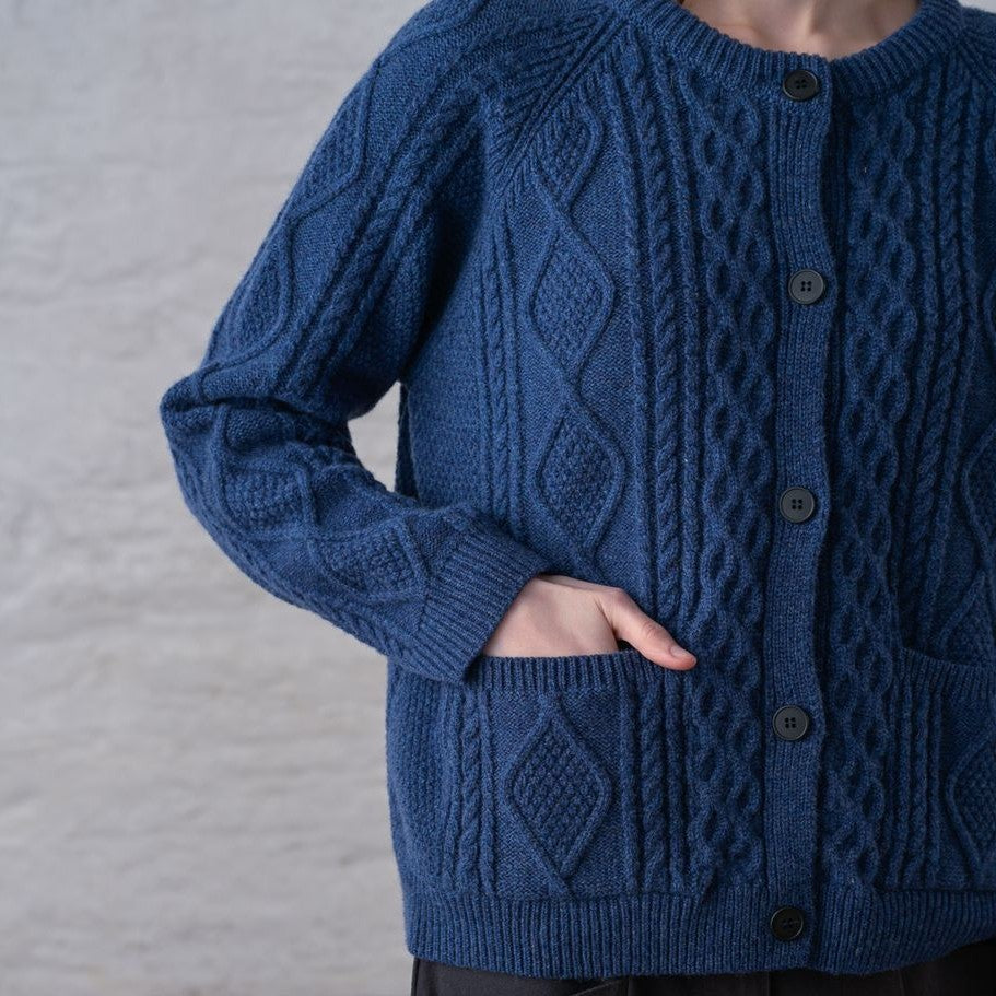 Navy blue derby aran cardigan by Bibico