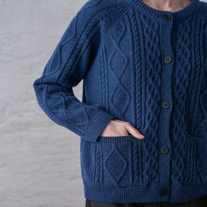 Navy blue derby aran cardigan by Bibico