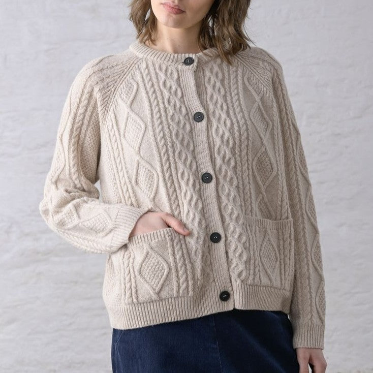 Oat cream derby aran cardigan by Bibico