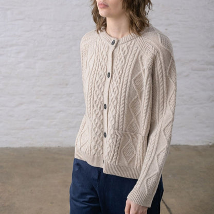 Oat cream derby aran cardigan by Bibico