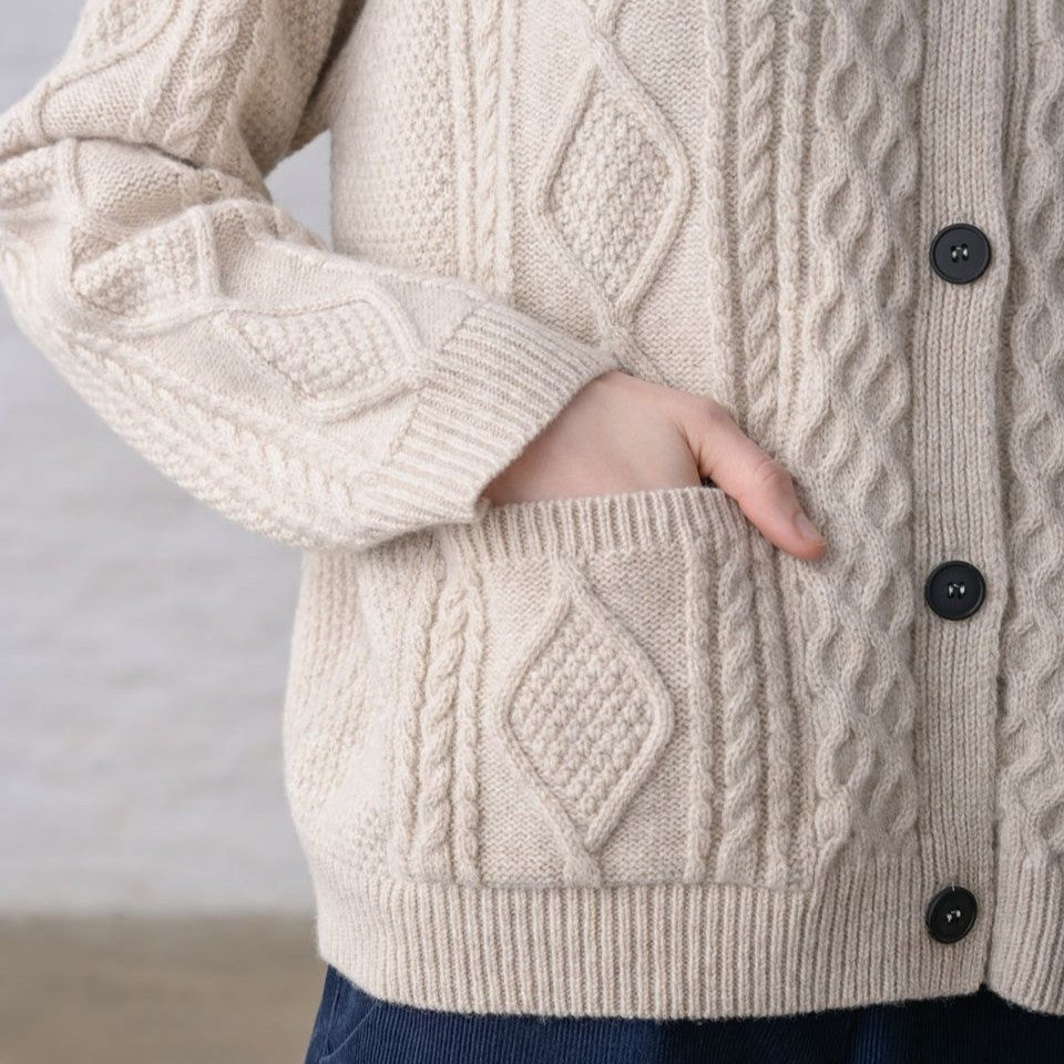 Oat cream derby aran cardigan by Bibico