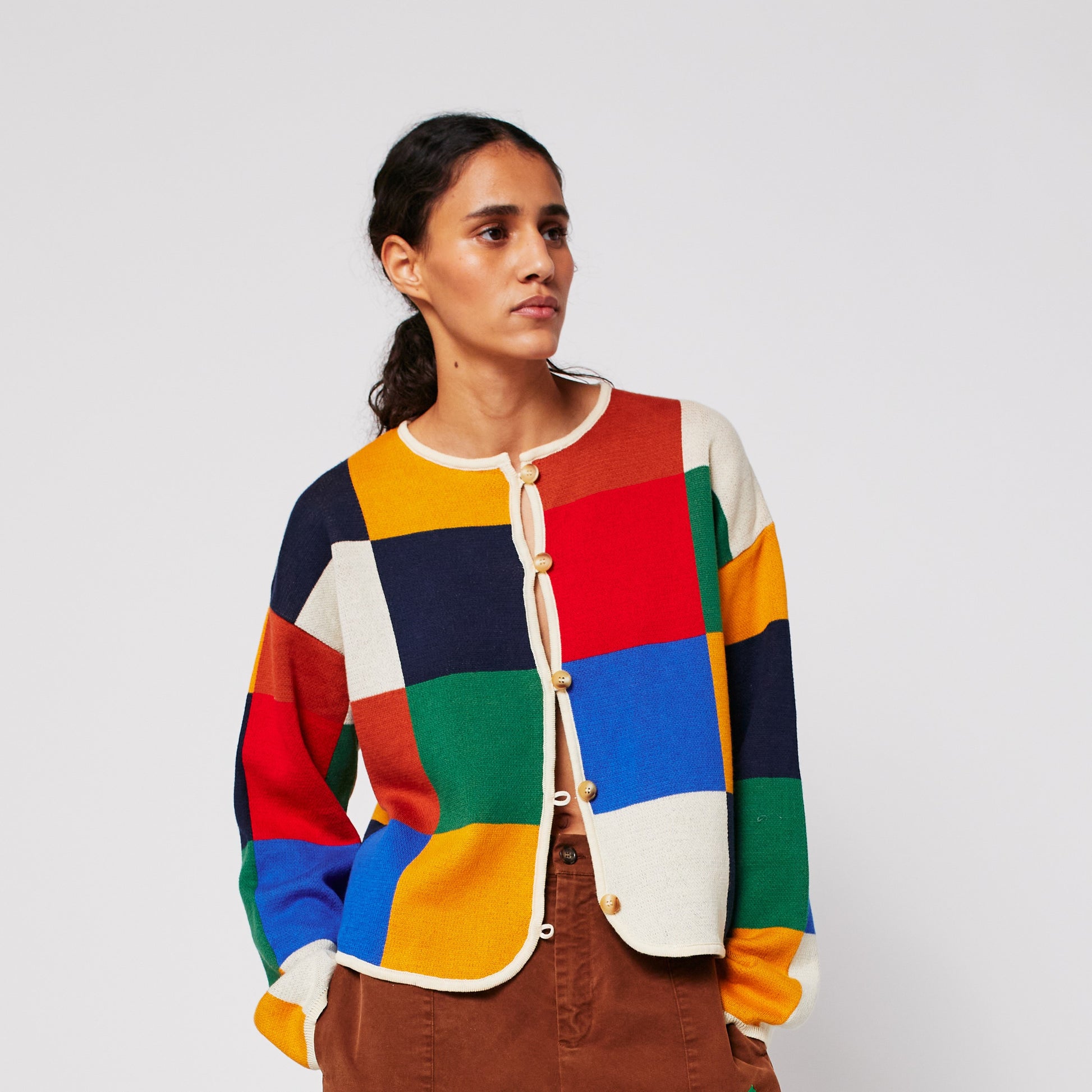 Bobo Chooses multicolor check block cardigan