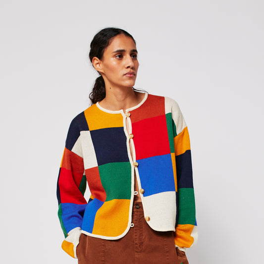 Bobo Chooses multicolor check block cardigan