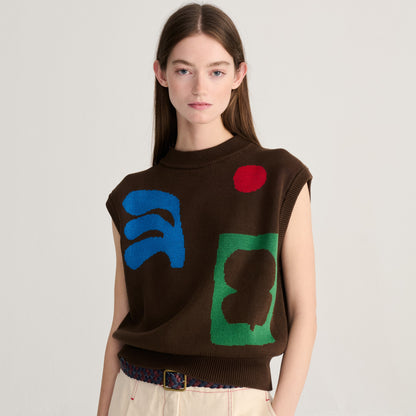 Plant seal jacquard brown cotton vest by Bobo Chooses