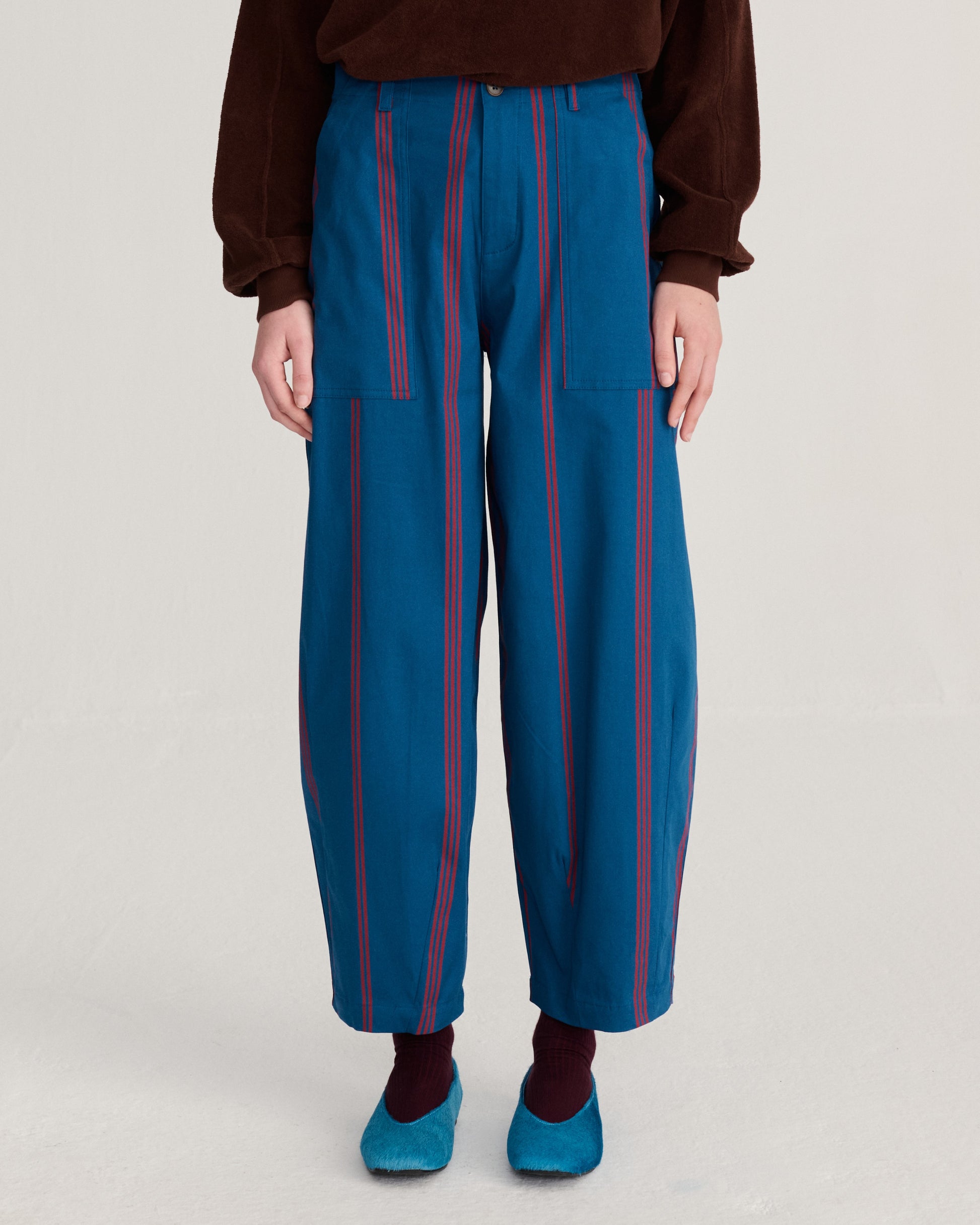 Red striped prussian blue pants by Bobo Chooses
