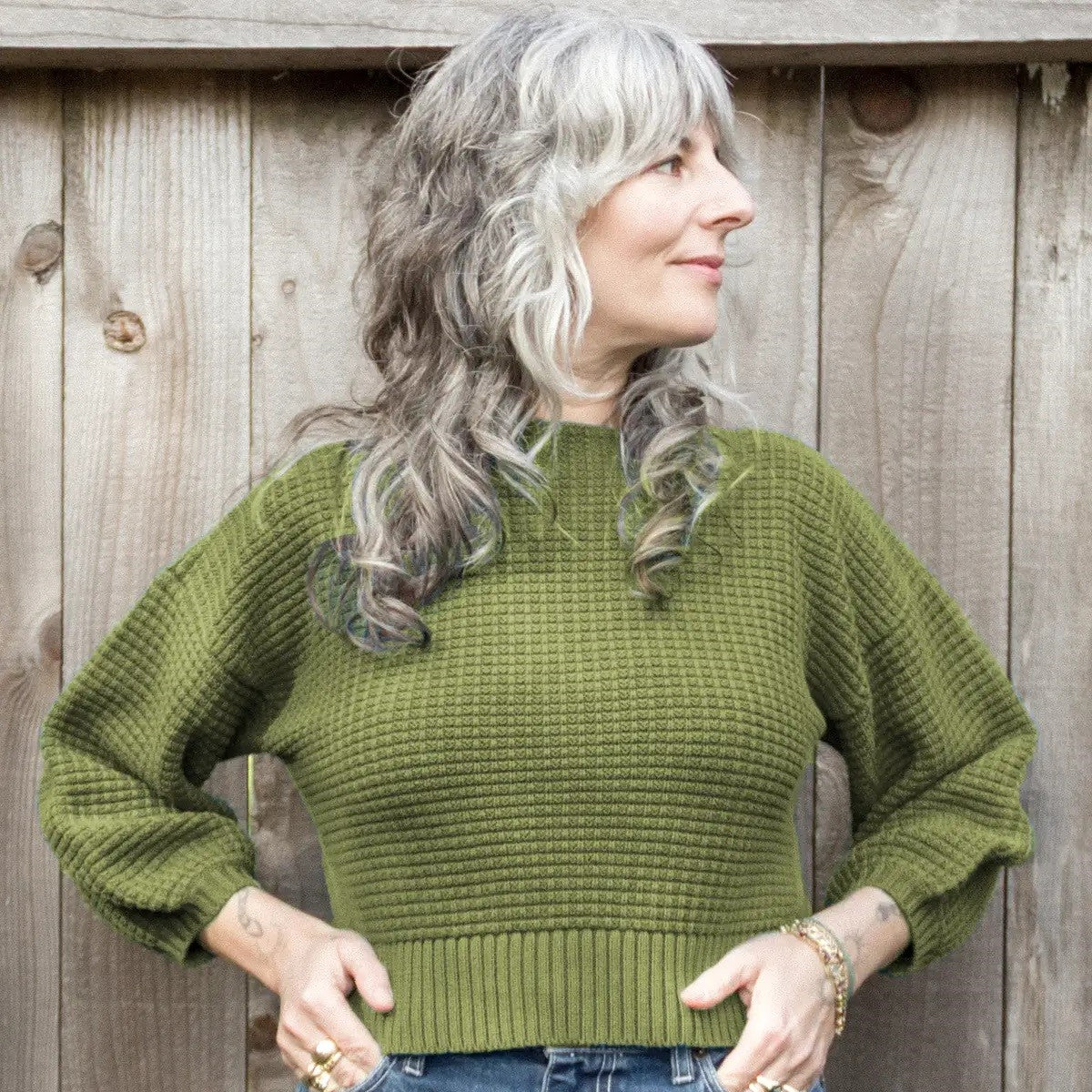 Curator Clove sweater in avocado green at Clad, a sustainable clothing boutique in Asheville, NC