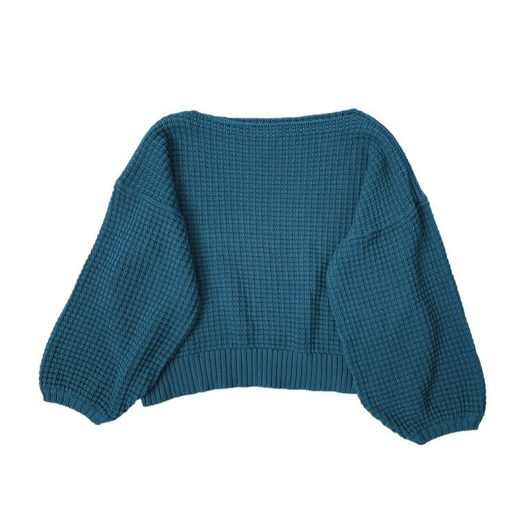 Clove sweater in peackock blue by Curator at Clad, a sustainable clothing boutique in Asheville, NC