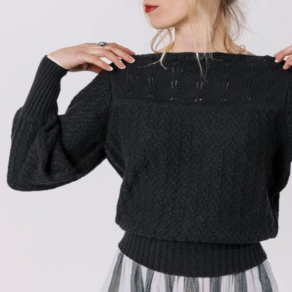Curator ivy black pointelle cotton knit sweater