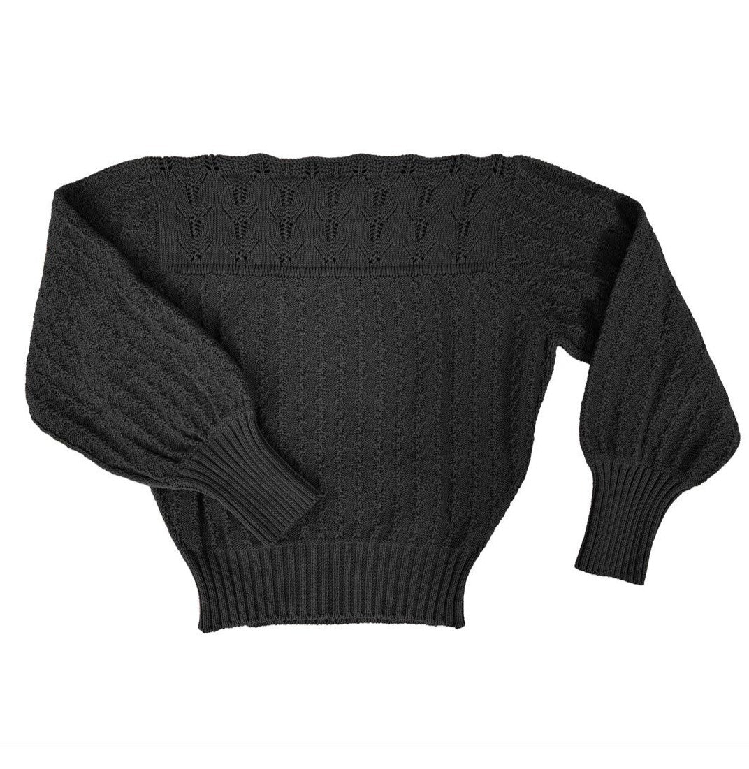 Curator ivy black pointelle cotton knit sweater