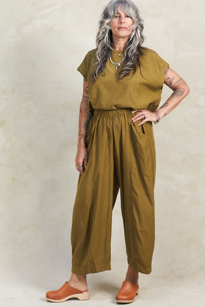 Curator larkin pants in fennel olive green with matching Jones top