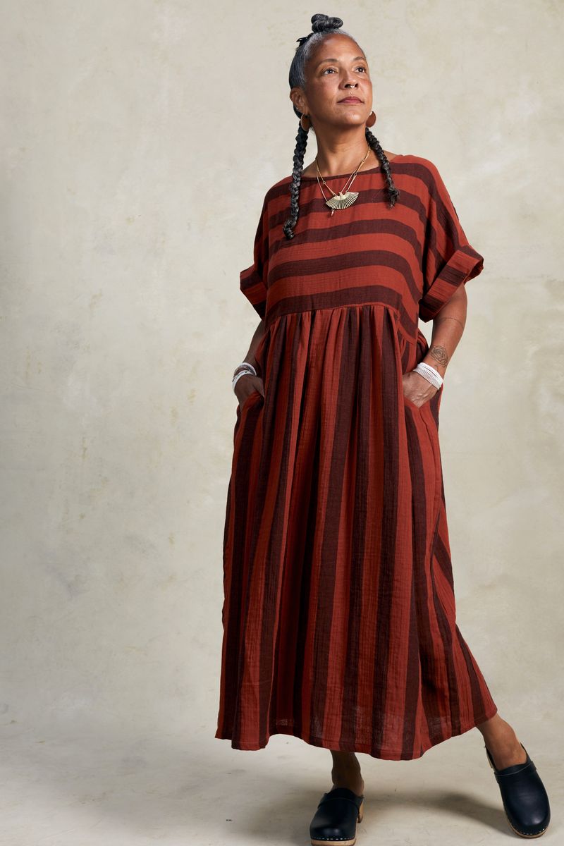 Curator perry dress in brick terracotta red