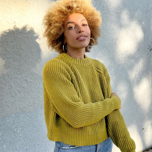 Sonnie Sweat in chartreuse yellow green from Curator at Clad, a sustainable clothing store in Asheville, NC