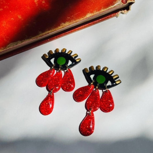 Delaney & Blu Bloody Eye Drop Halloween earrings at Clad, a sustainable clothing store in Asheville, NC