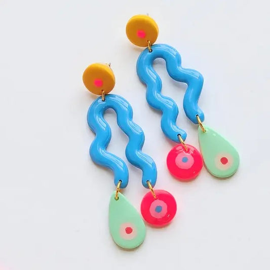 Raindrops earrings blue wavy from Delaney & Blu at Clad, a sustainable clothing store in Asheville, NC