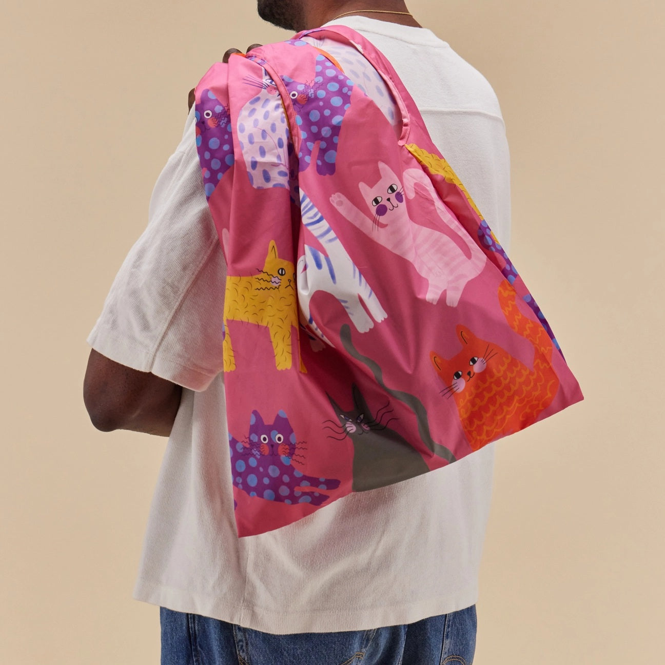Fuchsia arty cats reusable duckehead umbrella bag