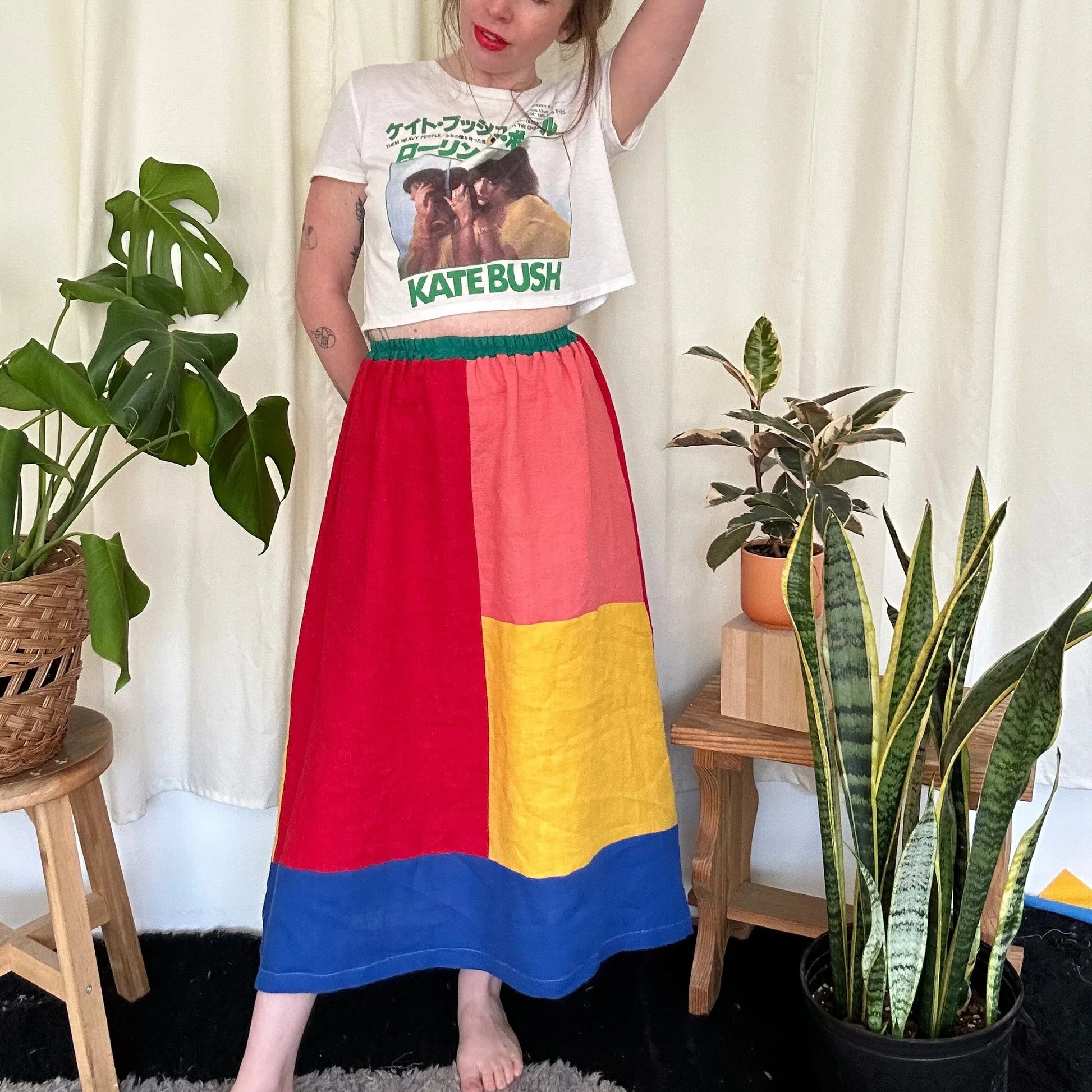 Ersa Fibers bold quilted Charlie Skirt paired with a vintage Kate Bush tee