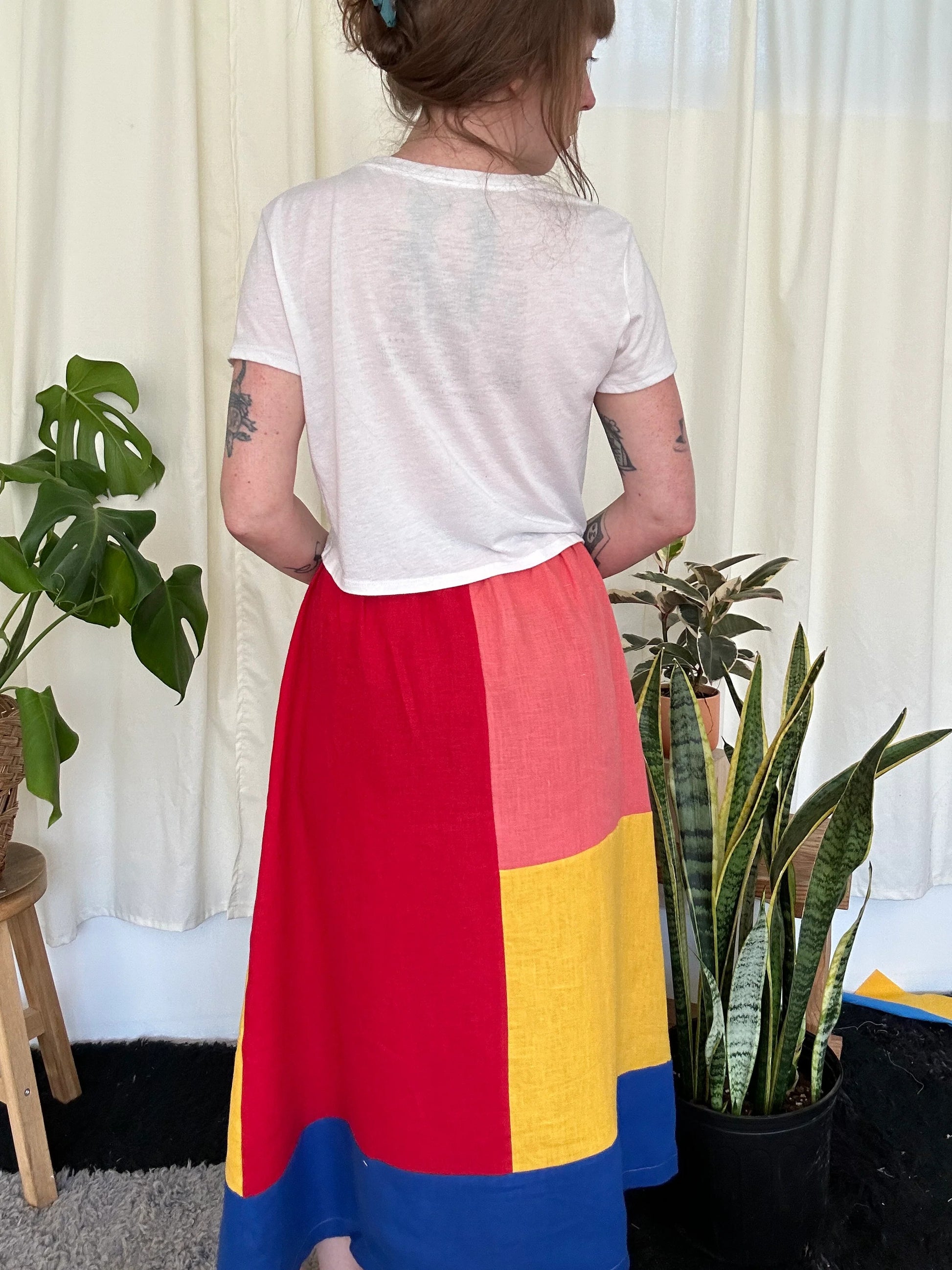 Ersa Fibers bold quilted Charlie Skirt paired with a vintage Kate Bush tee