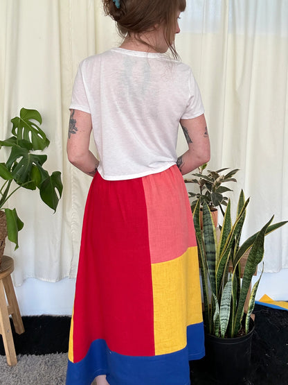 Ersa Fibers bold quilted Charlie Skirt paired with a vintage Kate Bush tee