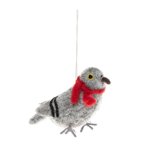 felt pigeon ornament with red scarf