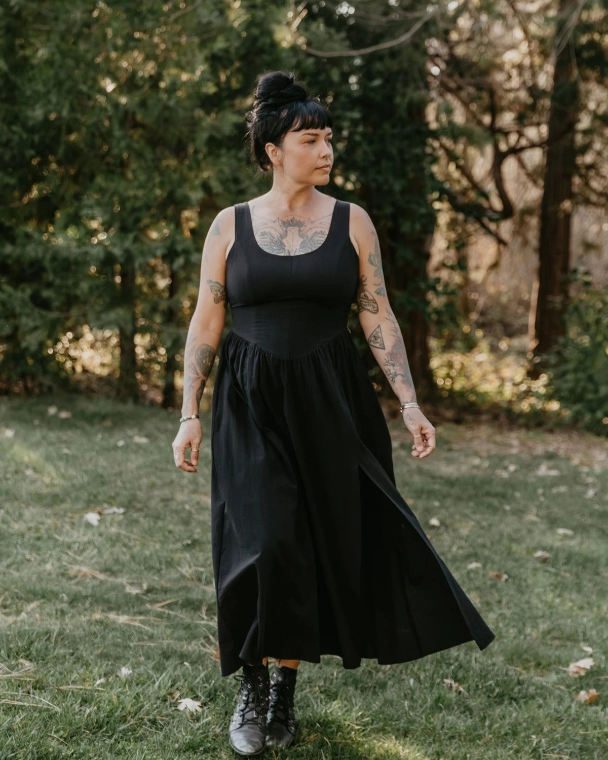 Field Day black cotton long agnes dress
