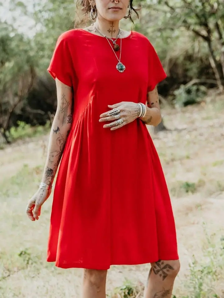 Nada Dress, Red Linen
