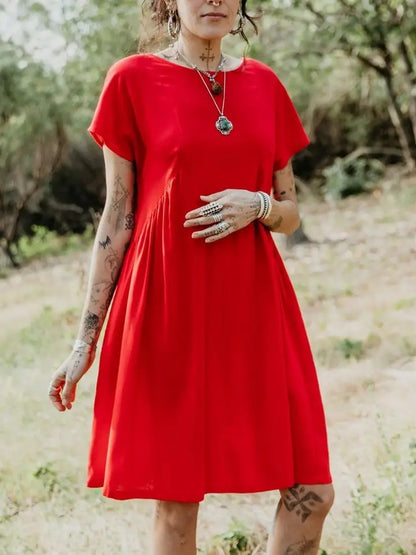Nada Dress, Red Linen
