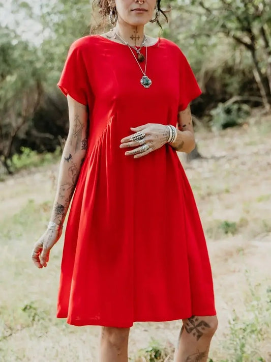 Nada Dress, Red Linen
