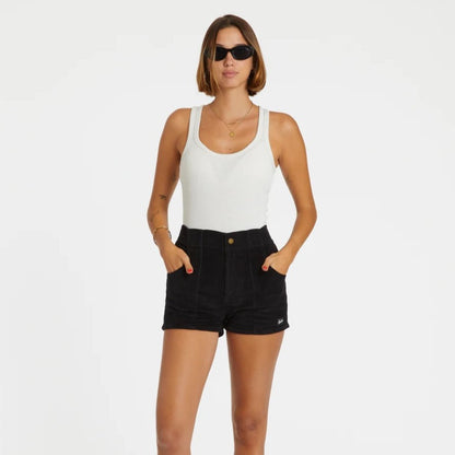 Hammie's black corduroy women's short at Clad, a sustainable clothing store in Asheville, NC