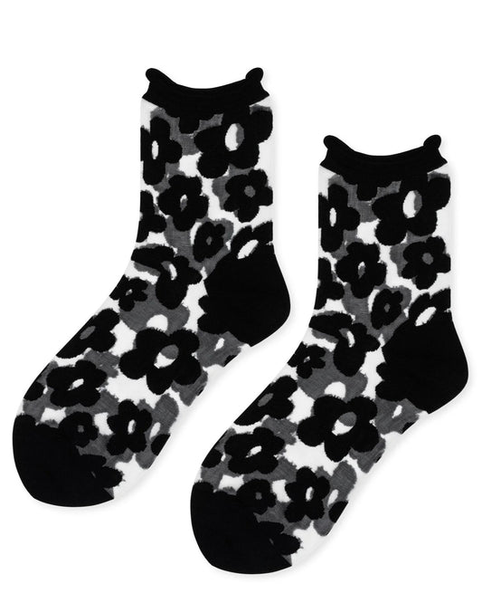 Hansel from Basel floral black pop sheer crew sock