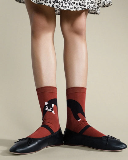 Hansel from Basel pounce cat crew sock in merlot