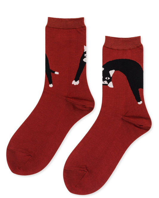 Hansel from Basel pounce cat crew sock in merlot