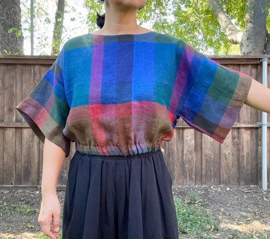 Blue check top by Joolee at Clad, a sustainable clothing store in Asheville, NC