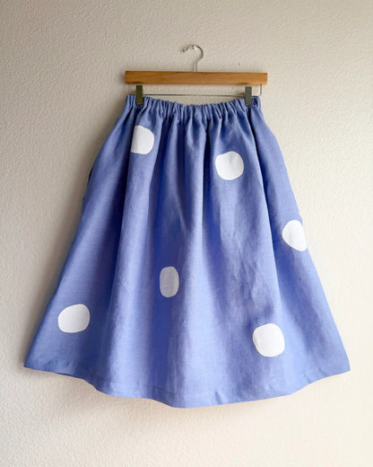 Periwinkle blue purple hydrangea skirt with polka dots 