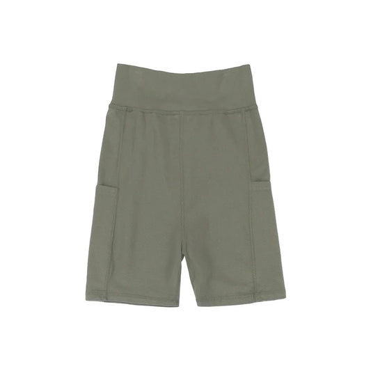 Olive green cotton and hemp blend bike shorts made by Jungmaven in California. Feature side pockets for keys, phone, etc. Sustinable clothing boutique Clad in Asheville, North Carolina.