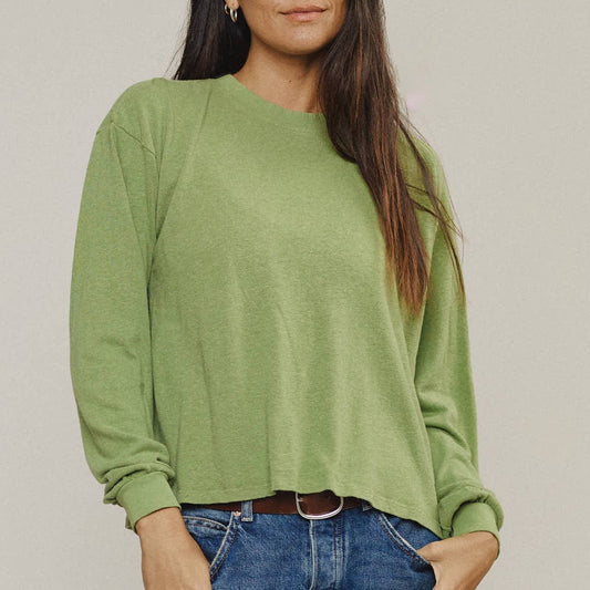 Jungmaven pistachio green cropped long sleeve tee