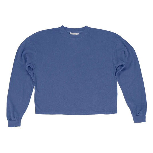 Cropped long sleeve tee by Jungmaven, a hemp and cotton blend in Wisteria blue purple.