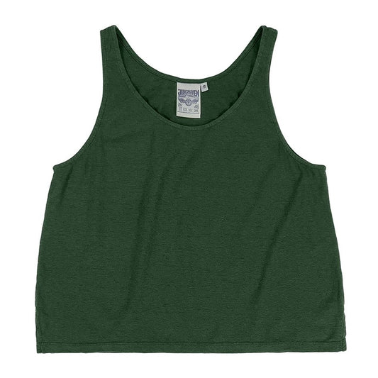 Cropped boxy tank from Jungmaven in a forest hunter green. Hemp cotton blend.