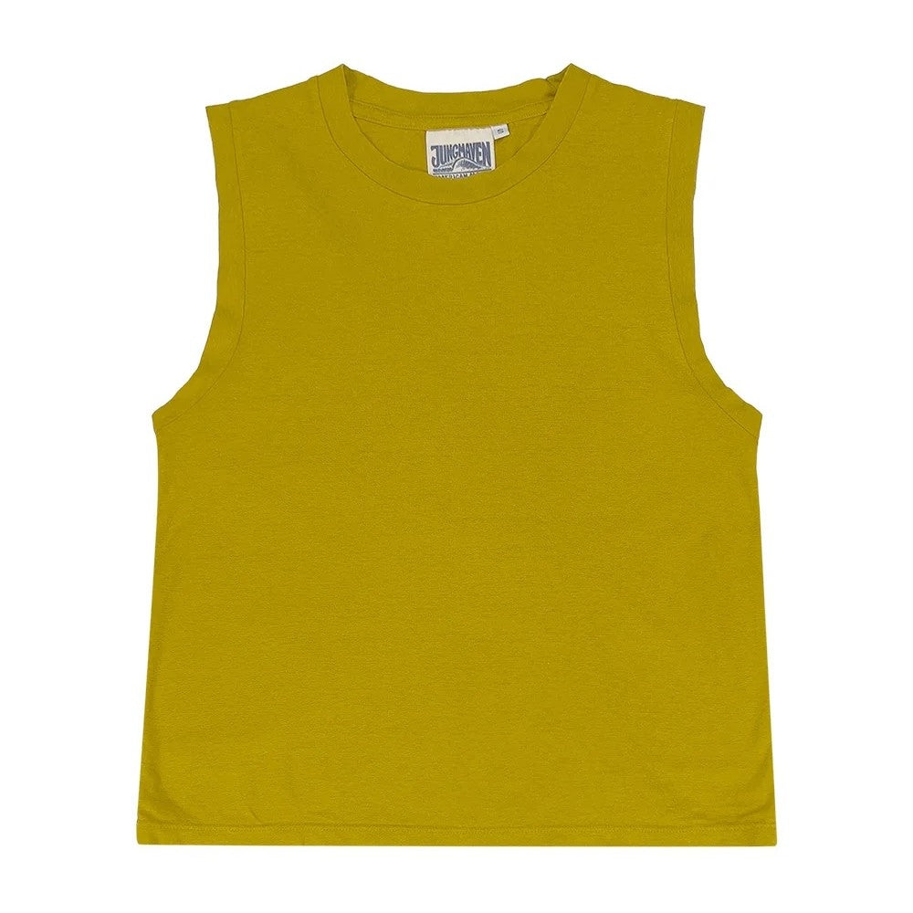 Phoenix citrine yellow dijon muscle tee by Jungmaven. Hemp and cotton blend.