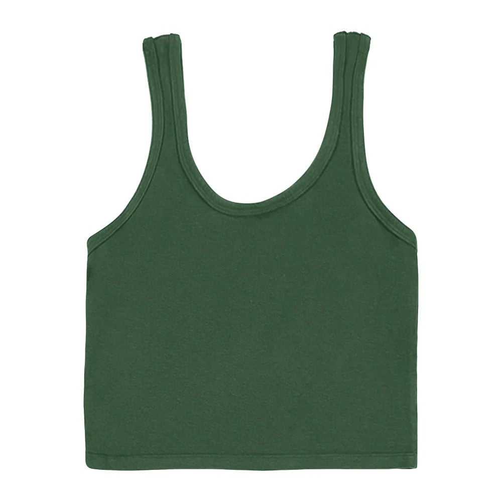 Fitted hunter green cropped sporty tank from Jungmaven. Made of a hemp and cotton blend in California.