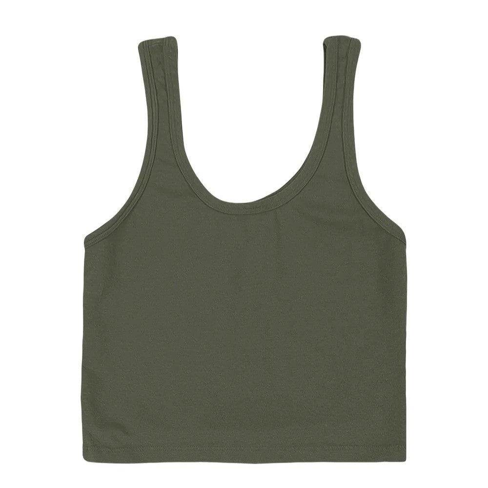 Stretchy fitted hemp and cotton Sporty Tank by Jungmaven in Olive Green.