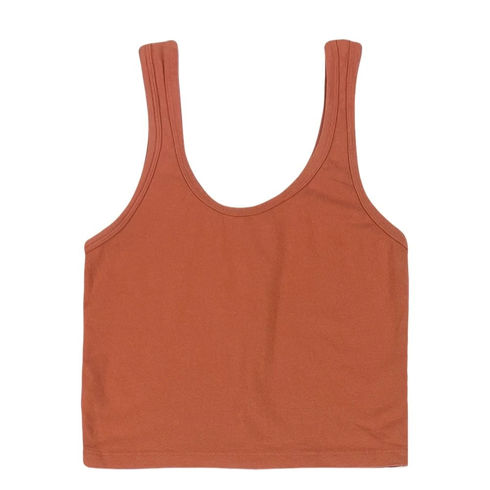 Stretchy fitted hemp and cotton Sporty Tank by Jungmaven in Rooibos Tea terracotta.