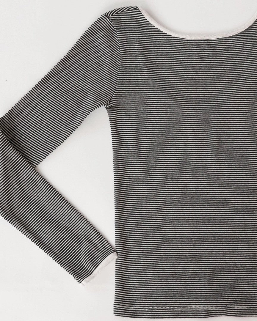black and white low scoop back striped top
