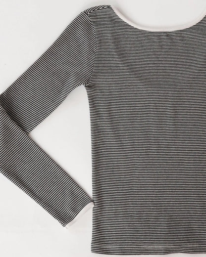 black and white low scoop back striped top