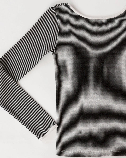 black and white low scoop back striped top