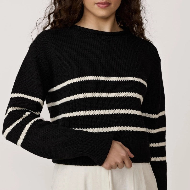 Stripe field sweater in black with white stripes from Laude the Label
