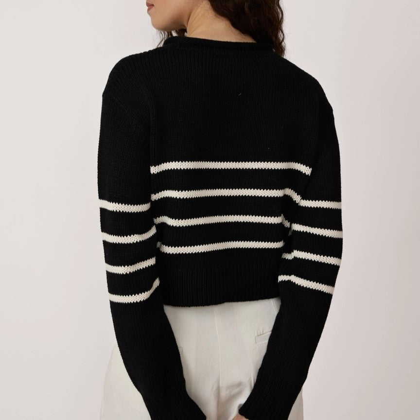 Stripe field sweater in black with white stripes from Laude the Label