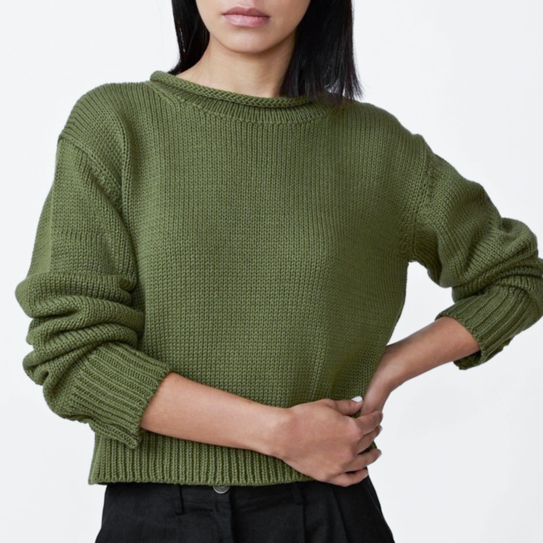 Laude the Label Mare Olive cropped rolled neck sweater